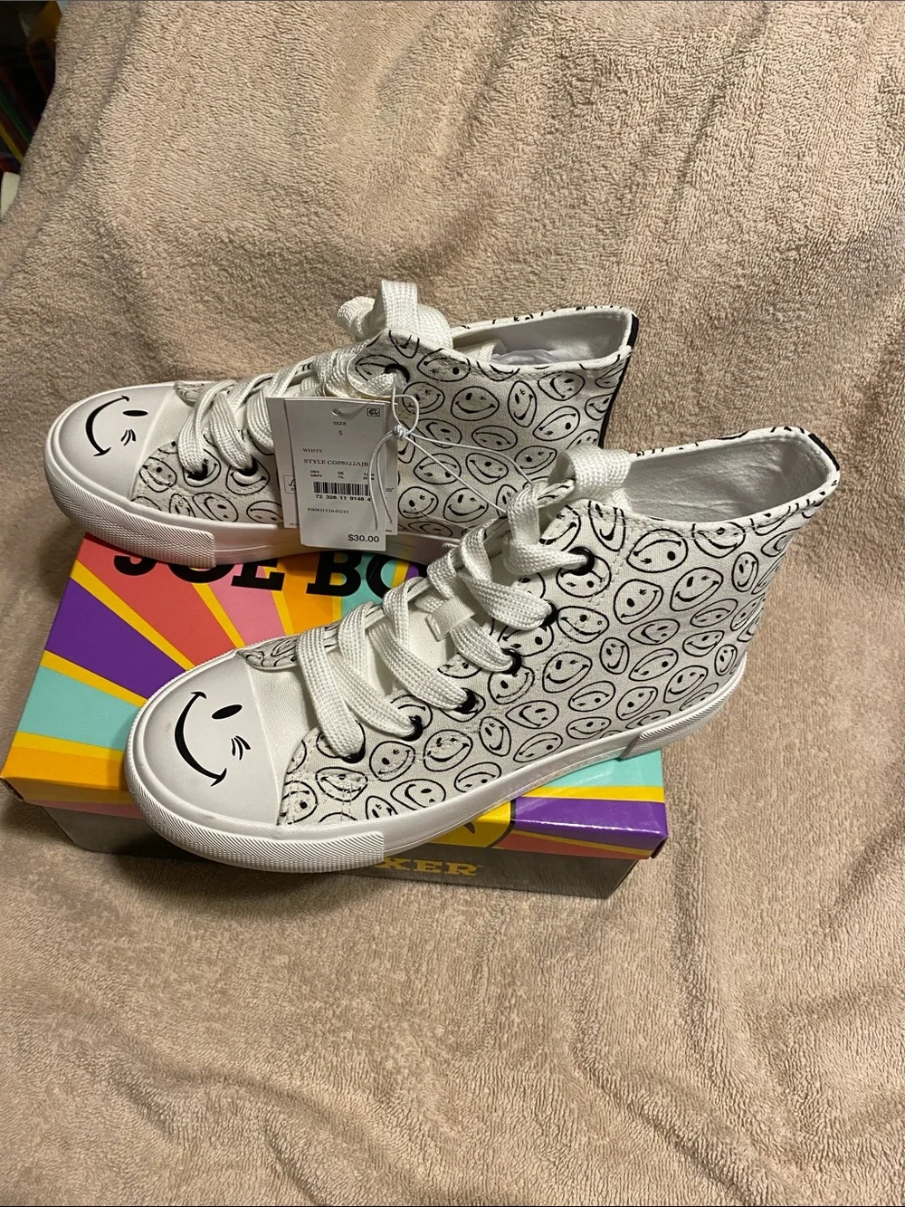 Joe Boxer White High-Top Sneakers with Smiley Print